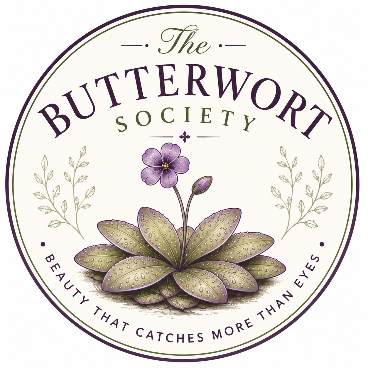 The Butterwort Society seal featuring a flowering butterwort.